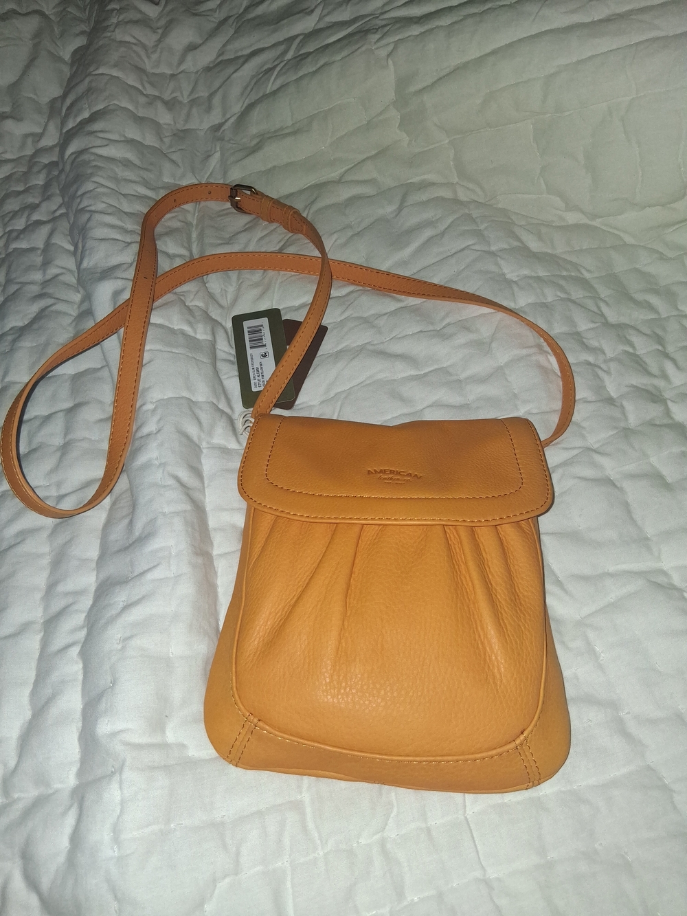 American Leather Golden Yellow Pebbled Leather Crossbody Bag